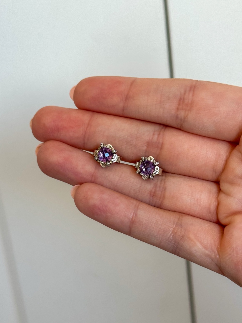 David Yurman Petite Chatelaine Pave Bezel Stud Earrings Amethyst
